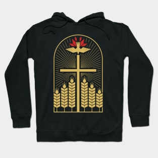 The cross of Christ, ripe ears of wheat and a dove - a symbol of the Holy Spirit. Hoodie